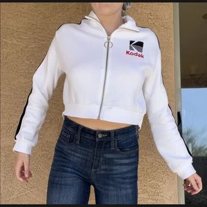 H&M Divided Kodak White Cropped Sweater, Rainbow Logo XS